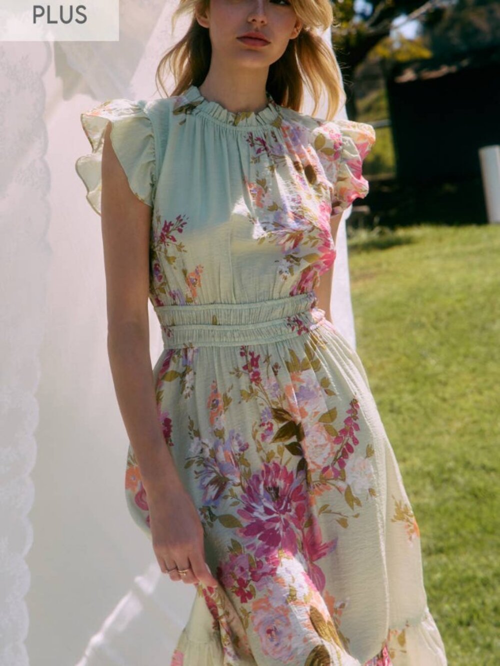 Elle Mint Sage Garden Whisper Midi Dress